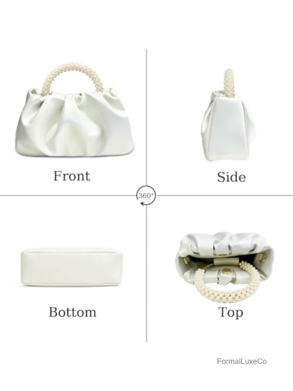 Evening Pearl Clutch Purse Soft Faux Leather Ruched Shoulder Bag for Wedding